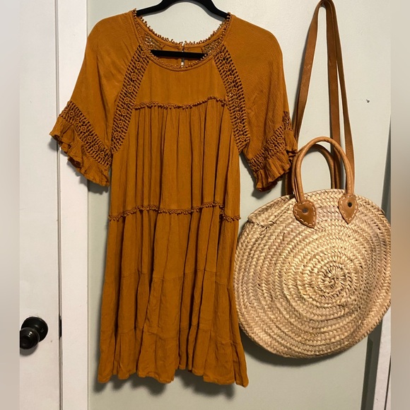 Anthropologie Dresses & Skirts - Anthropologie brand Patrons of Peace | Boho Mustard Yellow Mini Ruffle Dress - L